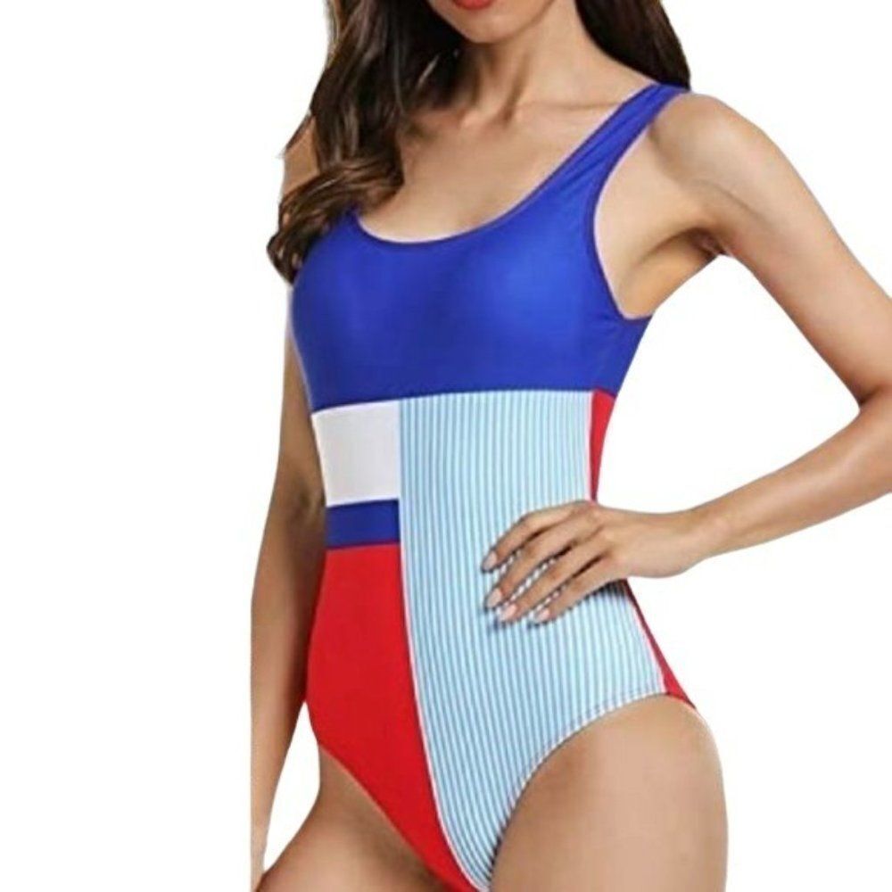 Molybell Red‎ White and Blue One-Piece Swimsuit Large